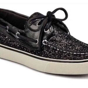 Sperry Black Glitter Boating Loafers, size 9